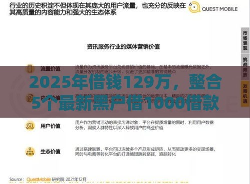 2025年借钱129万，整合5个最新黑户借1000借款平台能放款