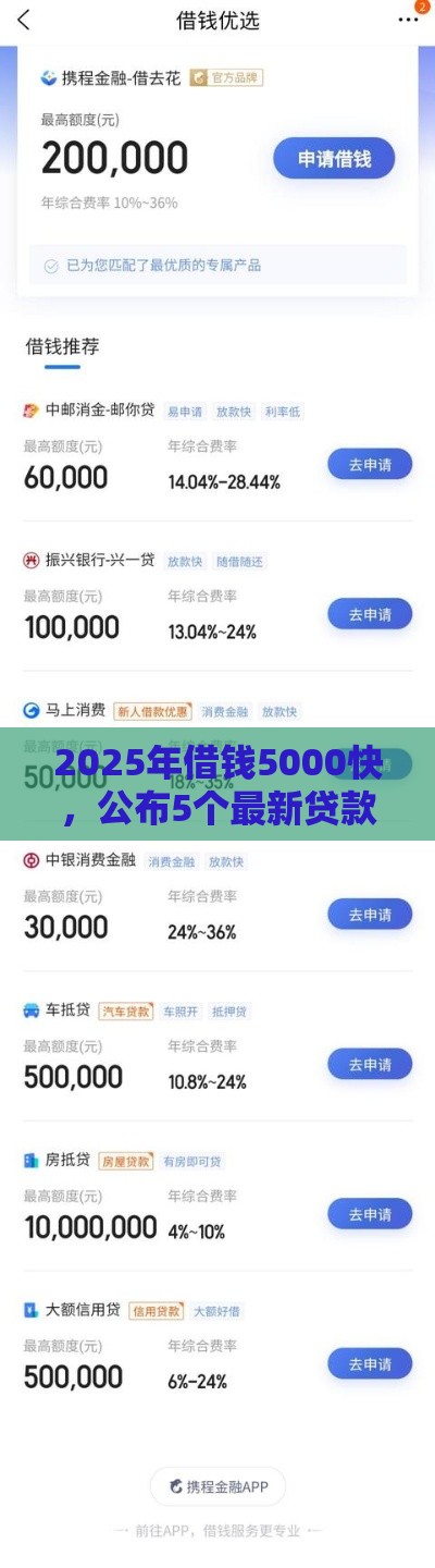 2025年借钱5000快，公布5个最新贷款软件容易通过