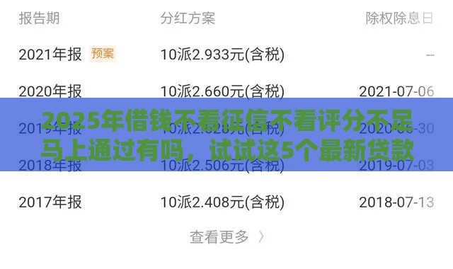 2025年借钱不看征信不看评分不足马上通过有吗，试试这5个最新贷款容易的平台