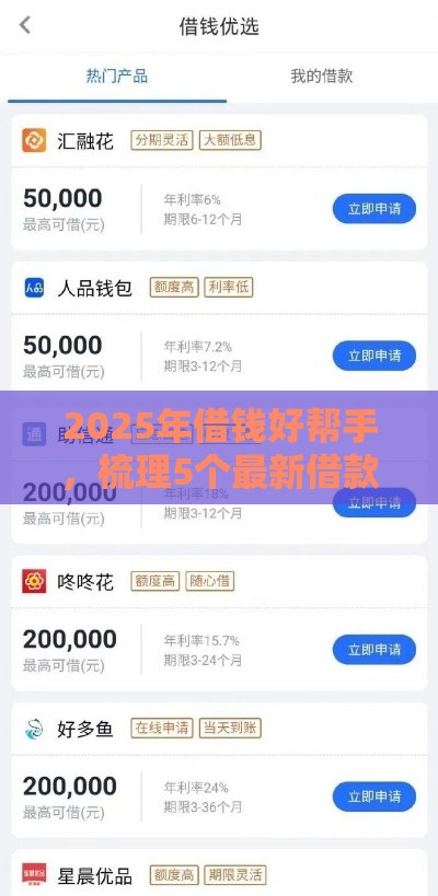 2025年借钱好帮手，梳理5个最新借款平台借钱利息低