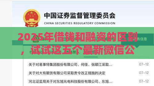 2025年借钱和融资的区别，试试这五个最新微信公众号黑启平台还可以贷款