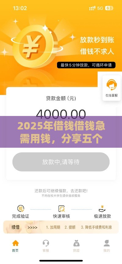 2025年借钱借钱急需用钱，分享五个最新2025晚上不审核直接放款口子