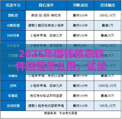 2025年借钱救急软件微信怎么用，试试这五个最新不看征信借钱的平台100%能借到