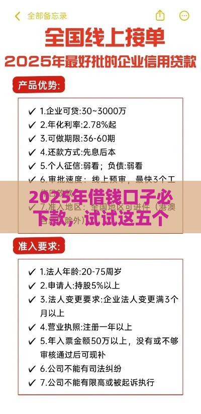 2025年借钱口子必下款，试试这五个最新企业贷款平台