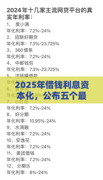 2025年借钱利息资本化，公布五个最新大额贷款平台