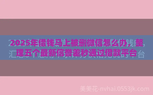 2025年借钱马上被删微信怎么办，整理五个最新信誉差秒通过借款平台