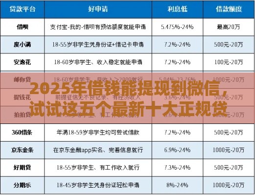 2025年借钱能提现到微信，试试这五个最新十大正规贷款平台排名不分先后