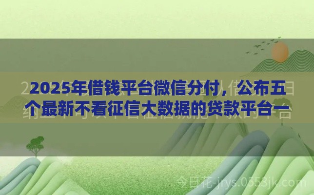 2025年借钱平台微信分付，公布五个最新不看征信大数据的贷款平台一定能下款
