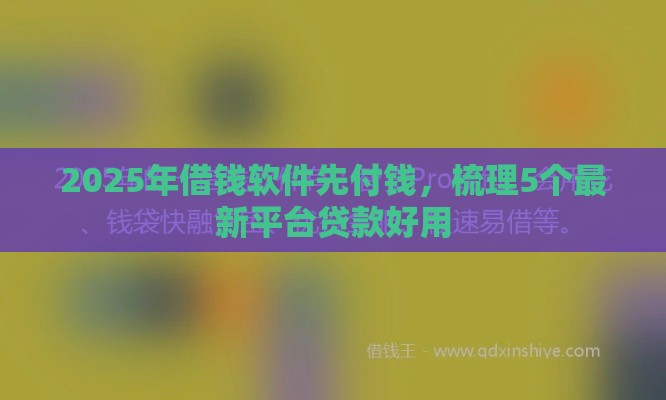 2025年借钱软件先付钱，梳理5个最新平台贷款好用