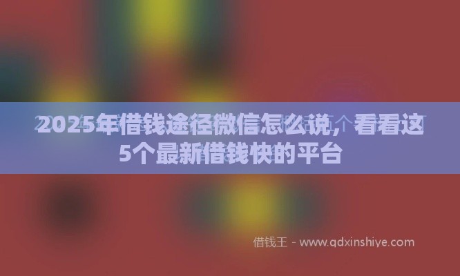 2025年借钱途径微信怎么说，看看这5个最新借钱快的平台