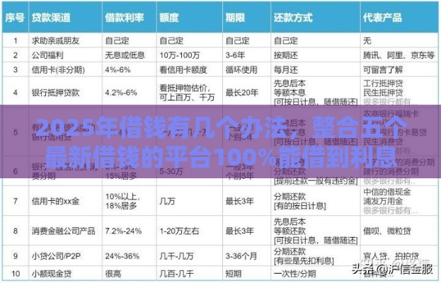 2025年借钱有几个办法，整合五个最新借钱的平台100%能借到利息低