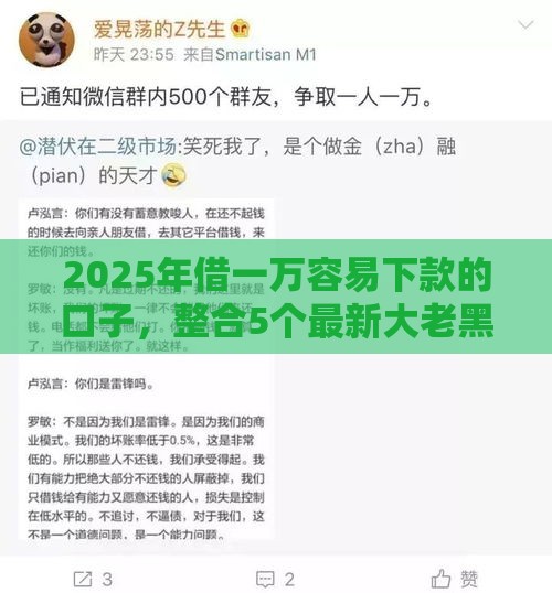 2025年借一万容易下款的口子，整合5个最新大老黑能下款的口子