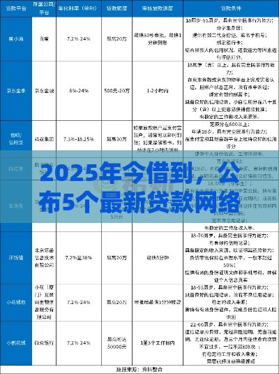 2025年今借到，公布5个最新贷款网络平台