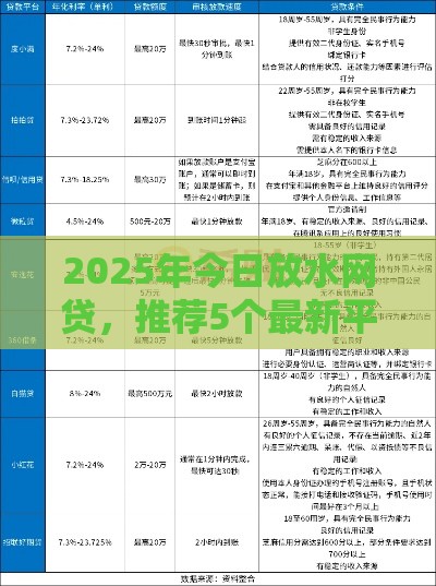2025年今日放水网贷，推荐5个最新平台审核通过率高
