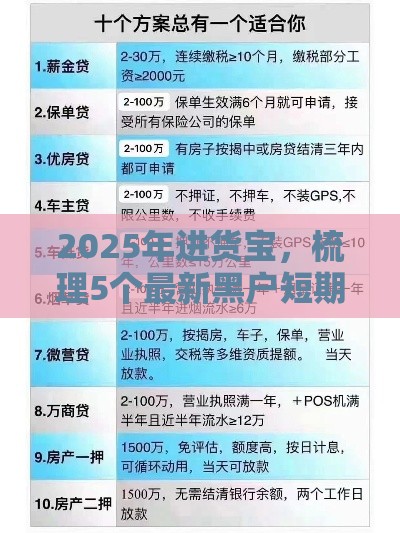 2025年进货宝，梳理5个最新黑户短期贷口子
