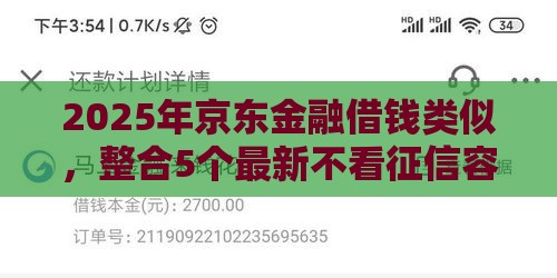 2025年京东金融借钱类似，整合5个最新不看征信容易贷款的平台