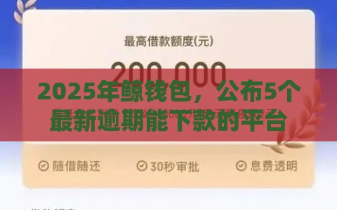 2025年鲸钱包，公布5个最新逾期能下款的平台