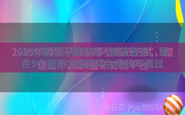 2025年可以借钱的人微信名字，整合5个最新为借款平台借钱不通过