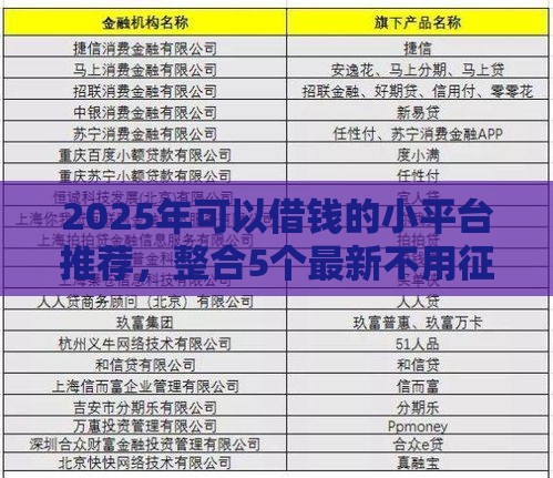 2025年可以借钱的小平台推荐，整合5个最新不用征信的网贷平台