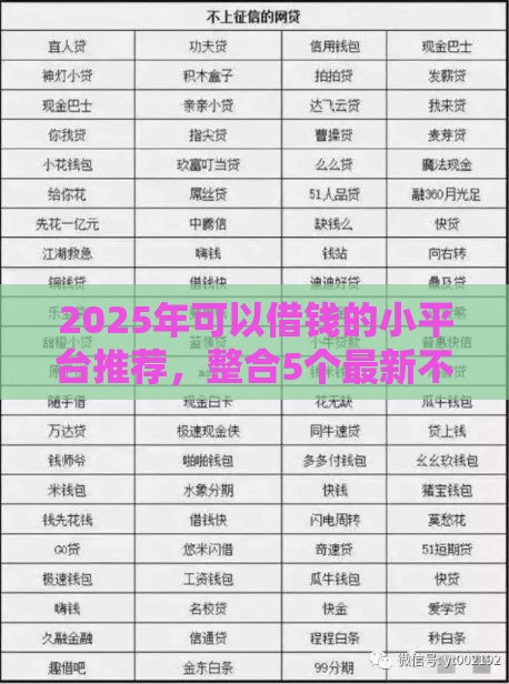 2025年可以借钱的小平台推荐，整合5个最新不用征信的网贷平台
