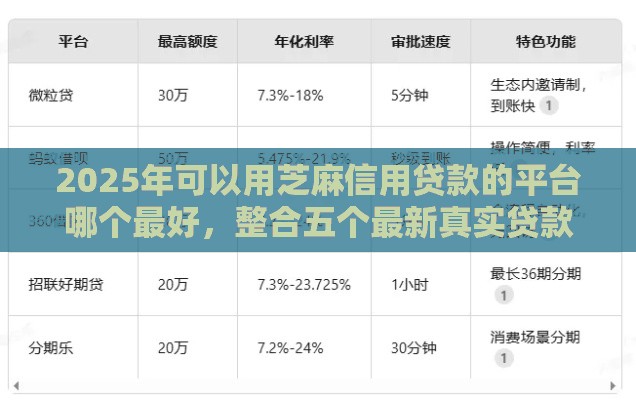 2025年可以用芝麻信用贷款的平台哪个最好，整合五个最新真实贷款平台