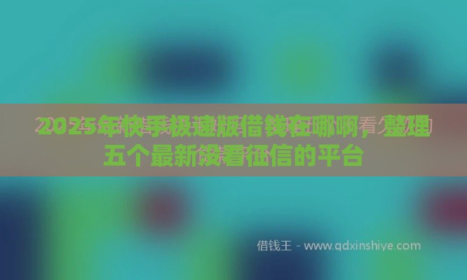 2025年快手极速版借钱在哪啊，整理五个最新没看征信的平台