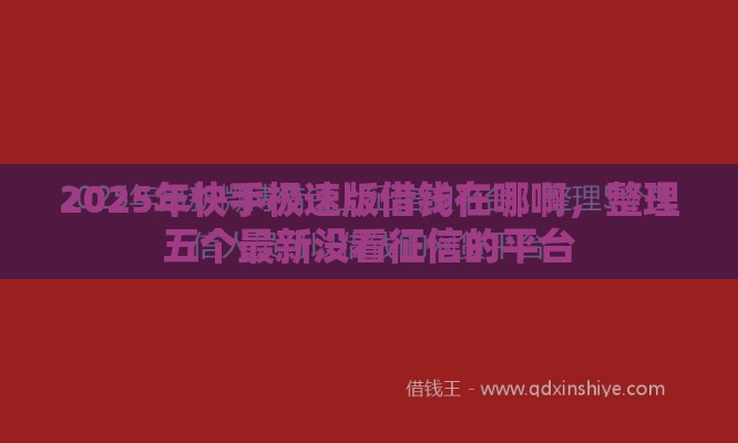2025年快手极速版借钱在哪啊，整理五个最新没看征信的平台
