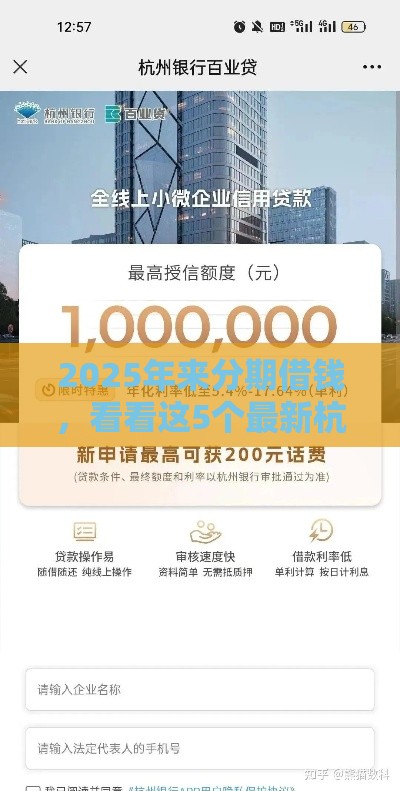 2025年来分期借钱，看看这5个最新杭银消金是贷款平台