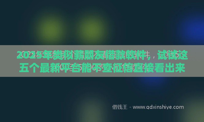2025年类似薪朋友借款软件，试试这五个最新平台能不查征信直接看出来借款额度