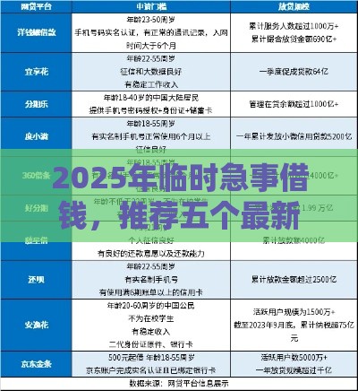 2025年临时急事借钱，推荐五个最新借款新口子