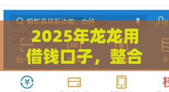 2025年龙龙用借钱口子，整合五个最新贷款正规的平台
