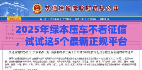 2025年绿本压车不看征信，试试这5个最新正规平台贷款