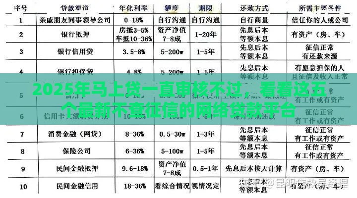 2025年马上贷一直审核不过,看看这五个最新不查征信的网络贷款平台 2025年马上贷一直审核不过,看看这五个最新不查征信的网络贷款平台