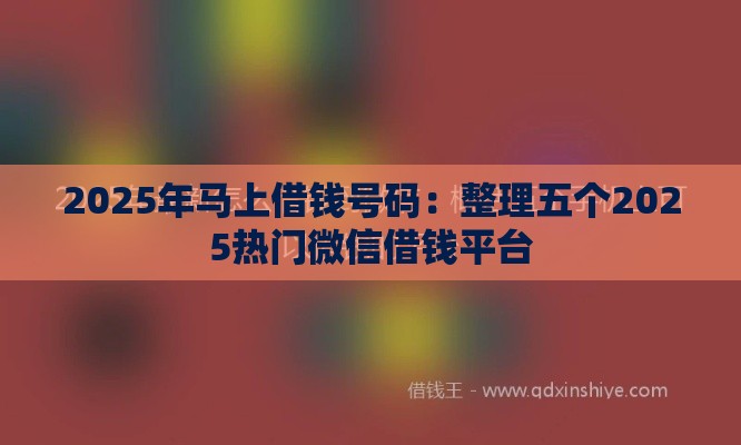 2025年马上借钱号码：整理五个2025热门微信借钱平台