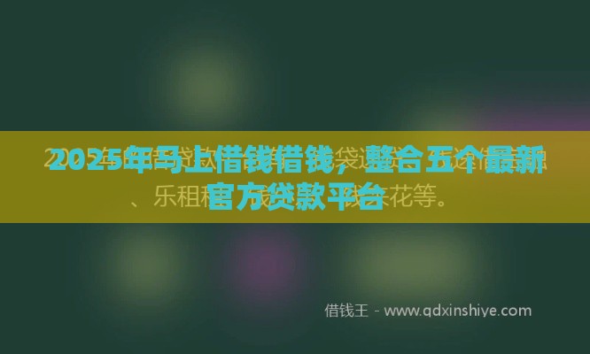 2025年马上借钱借钱，整合五个最新官方贷款平台