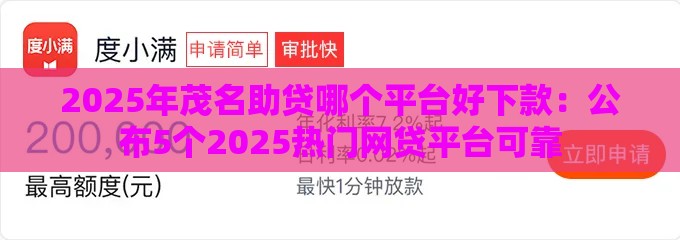 2025年茂名助贷哪个平台好下款：公布5个2025热门网贷平台可靠