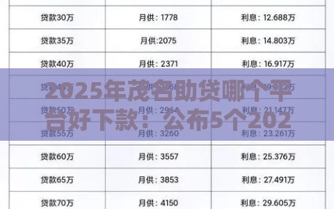 2025年茂名助贷哪个平台好下款：公布5个2025热门网贷平台可靠