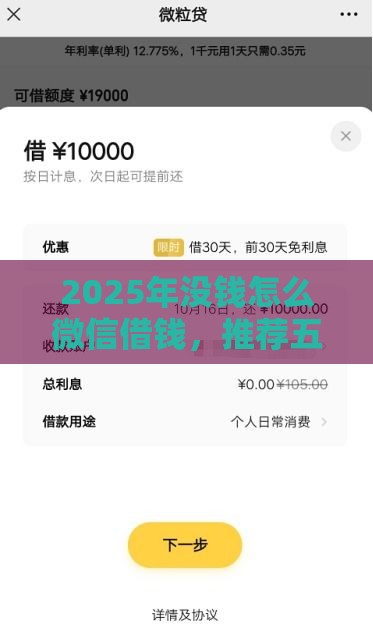 2025年没钱怎么微信借钱，推荐五个最新容易下款的借款平台2025