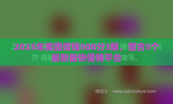 2025年美团借钱500分3期，整合5个最新最快借钱平台