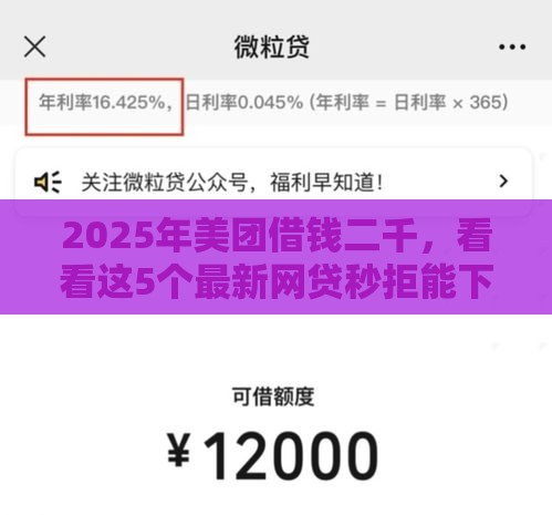 2025年美团借钱二千，看看这5个最新网贷秒拒能下款的口子
