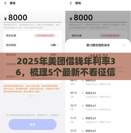 2025年美团借钱年利率36，梳理5个最新不看征信贷款平台