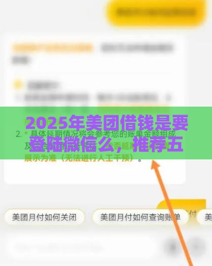 2025年美团借钱是要登陆微信么，推荐五个最新黑户短借平台,秒下款还可靠