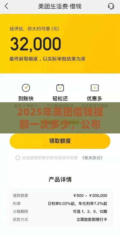 2025年美团借钱提额一次多少，公布5个最新信用花了平台能借到钱