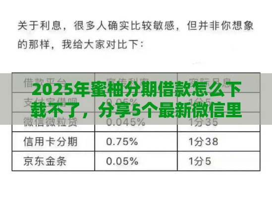 2025年蜜柚分期借款怎么下载不了，分享5个最新微信里的贷款平台