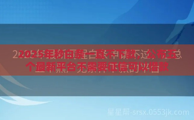 2025年秒白条一直不下款，公布五个最新平台不需要征信可以借款