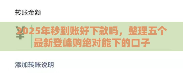 2025年秒到账好下款吗，整理五个最新登峰购绝对能下的口子