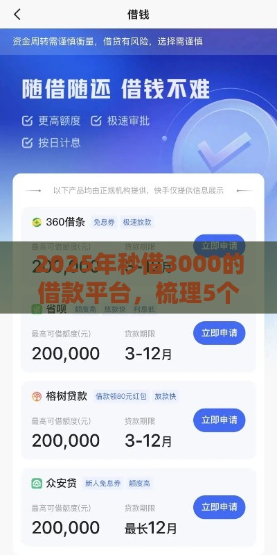 2025年秒借3000的借款平台，梳理5个最新小额分期平台