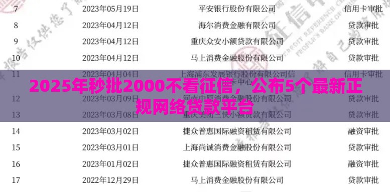2025年秒批2000不看征信，公布5个最新正规网络贷款平台