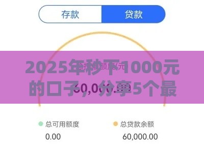 2025年秒下1000元的口子，分享5个最新不看征信容易下款的口子
