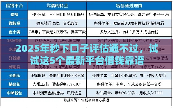2025年秒下口子评估通不过，试试这5个最新平台借钱靠谱